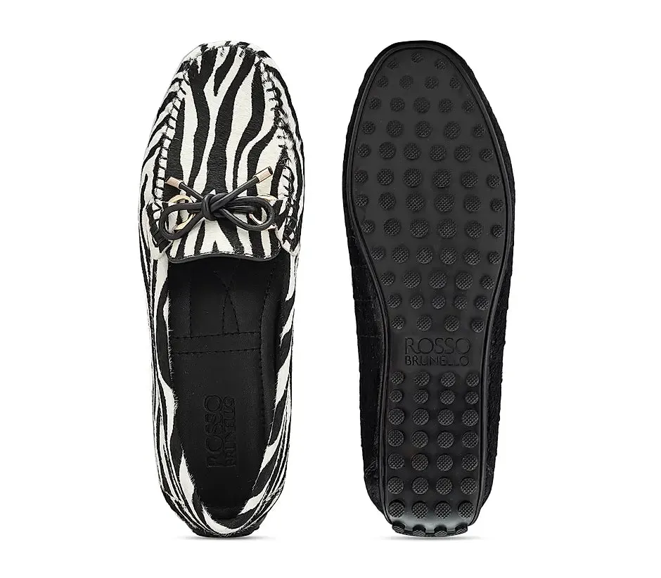 White & Black Moccasins With Bow Detail