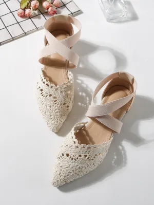 Women Minimalist Cross Strap Lace Flats