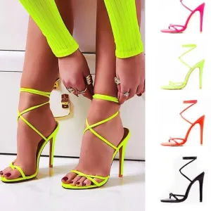 Women's neon flip flop heels stiletto high heel strappy sandals heels