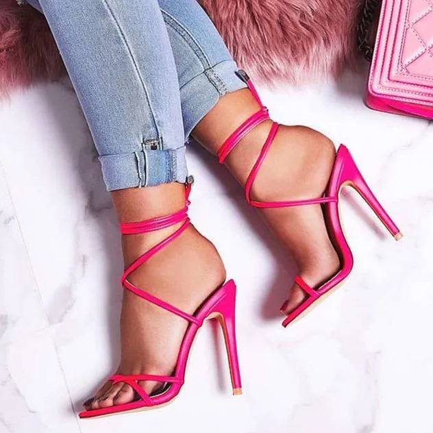 Women's neon flip flop heels stiletto high heel strappy sandals heels