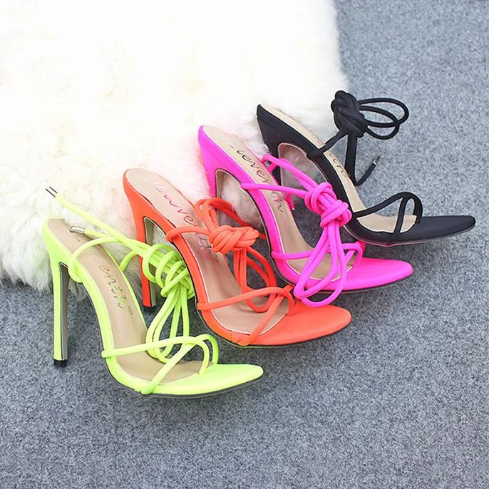 Women's neon flip flop heels stiletto high heel strappy sandals heels