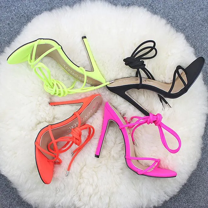Women's neon flip flop heels stiletto high heel strappy sandals heels