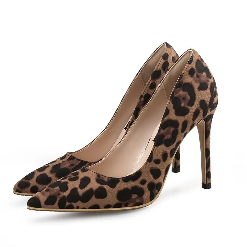 Women's suede sexy leopard high heels pumps