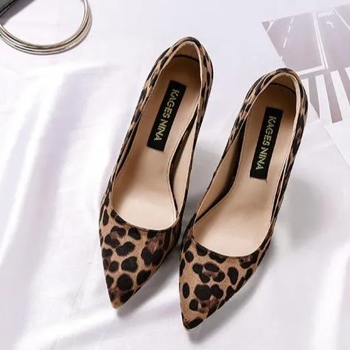 Women's suede sexy leopard high heels pumps