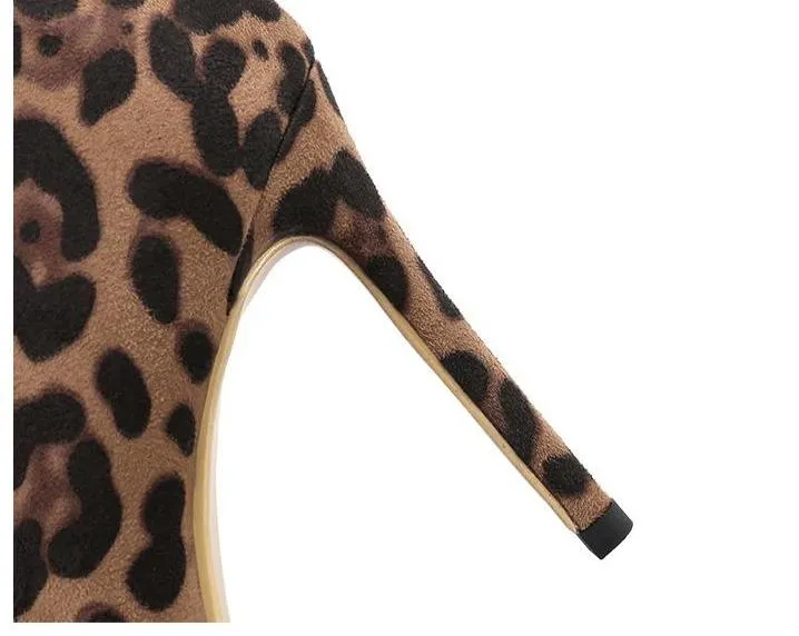 Women's suede sexy leopard high heels pumps