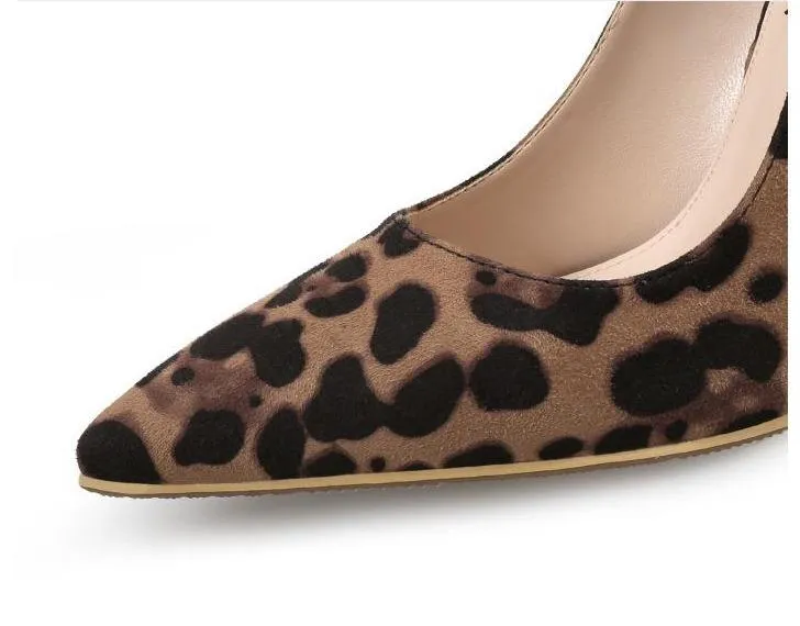 Women's suede sexy leopard high heels pumps