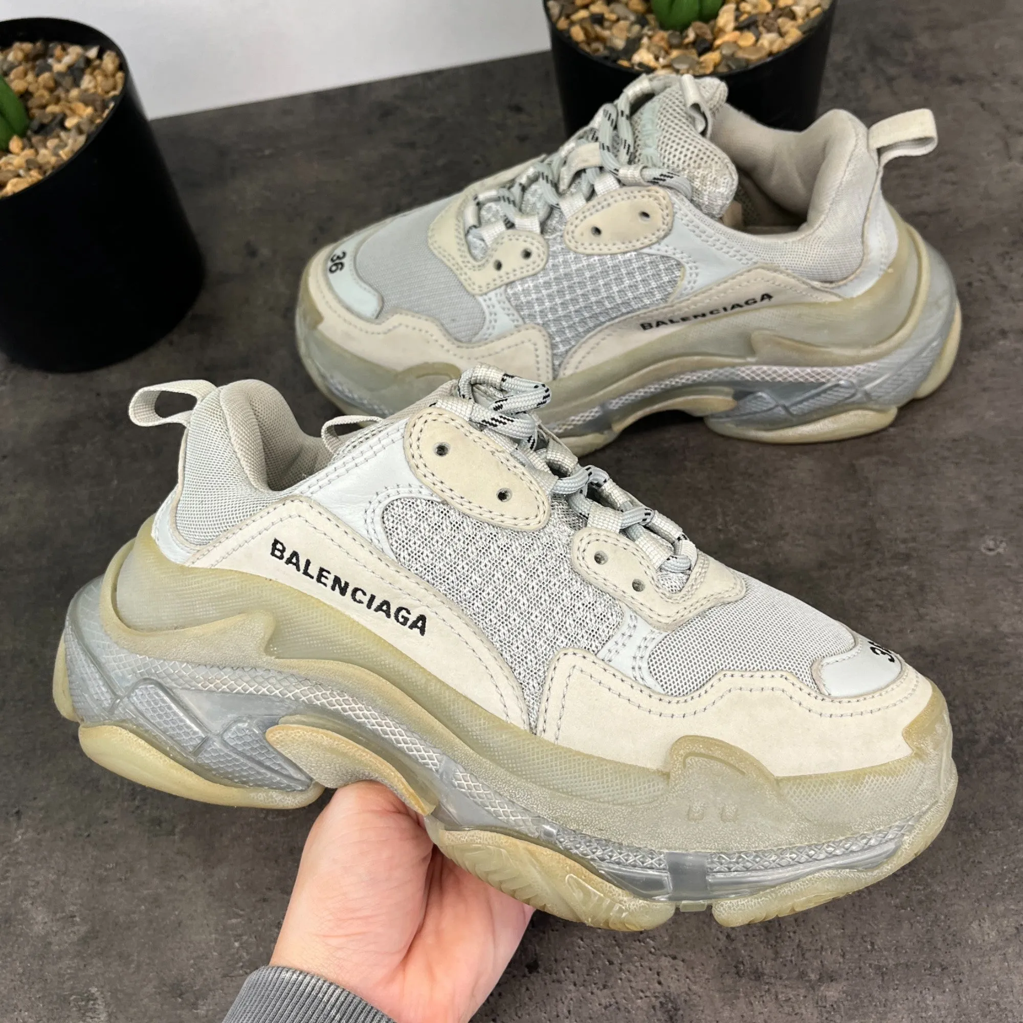 Women's Triple S Low Trainers Grey Size EU 36 / UK 3